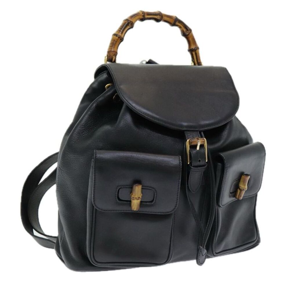 Gucci Vintage Bamboo Backpack Leather Black Leather Backpack Bag - Picture 16 of 16
